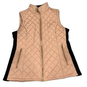 Calvin Klein Quilted Full Zip Puffer Vest Women Sz L Peach & Black - FLAW READ